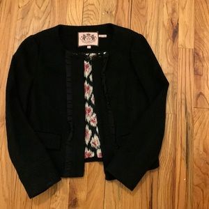 Juicy Couture Size S, Black wool jacket w/ vibrant pink, black and white lining